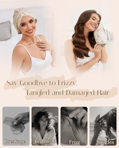 HFRHTGY champagne sleep cap used during pillow time for gentle hair care.