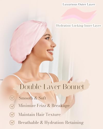 HFRHTGY pink satin bonnet ideal for overnight wear with CPAP or helmets
