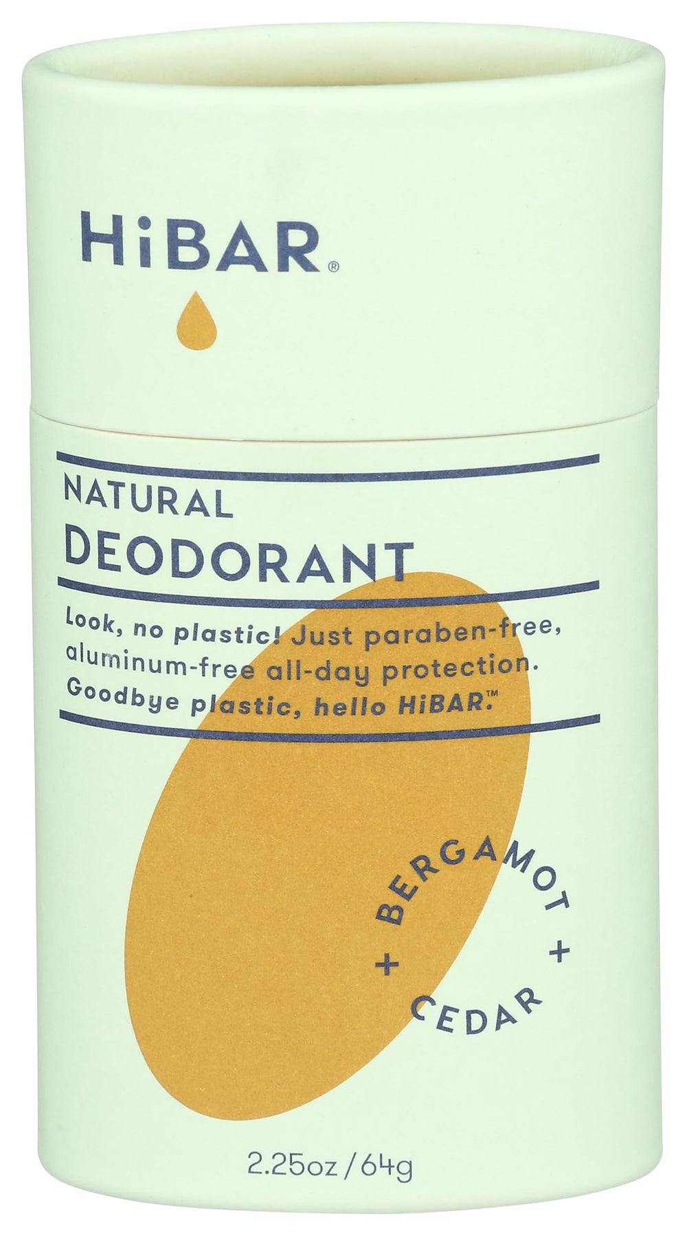 HiBAR Bergamot Cedar deodorant tube with plastic-free packaging for eco-conscious shoppers.