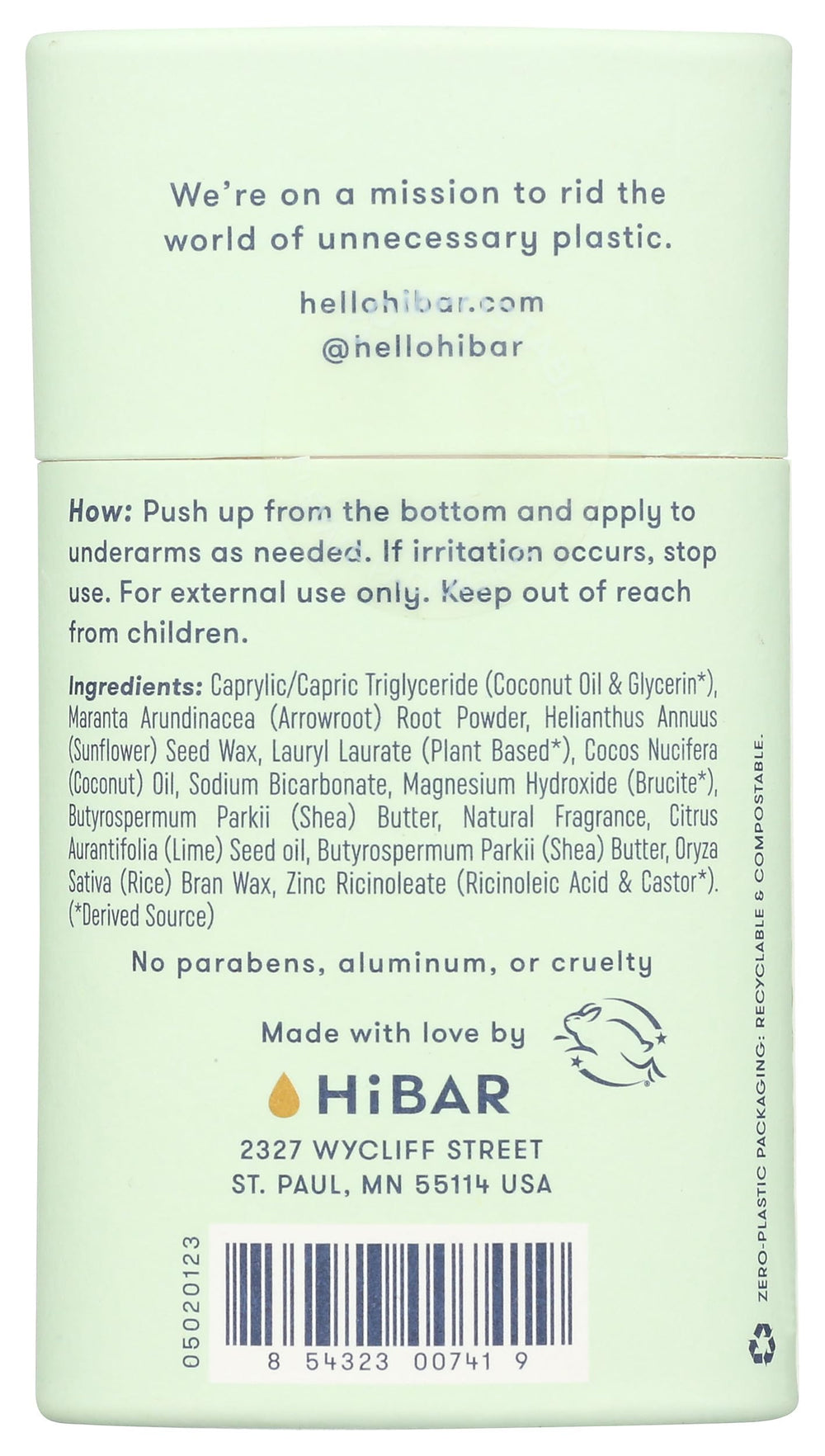HiBAR Bergamot Cedar ingredients highlighting natural waxes and butters.
