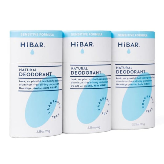 HIBAR Sensitive Deodorant mini travel size for on-the-go freshness and fragrance-free protection.