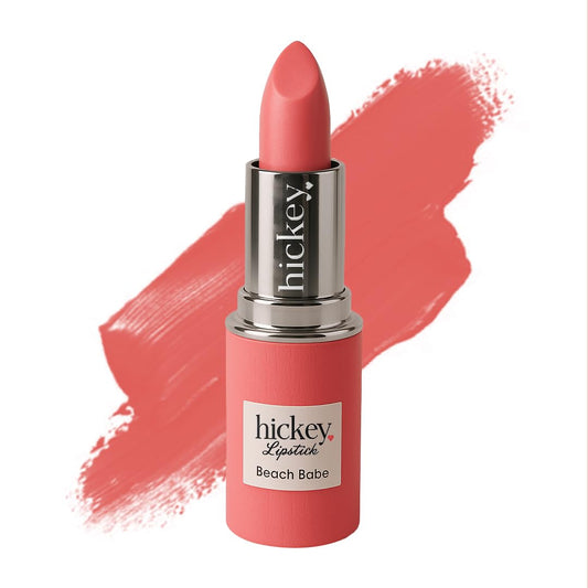 Hickey Lipstick Refill Beach Babe Coral close-up showing smooth, hydrating application.