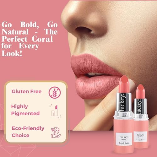 Hickey Lipstick Refill Beach Babe Coral plush texture under lighting.