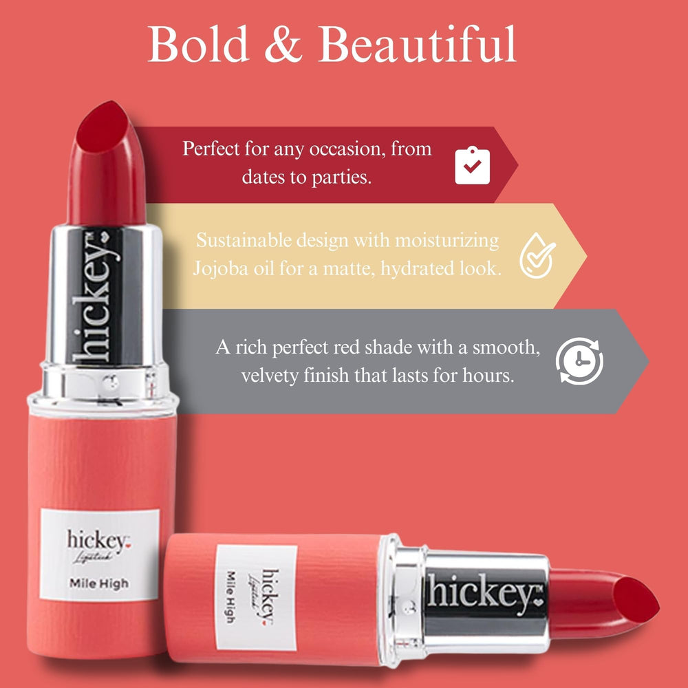 Hickey Mile High red swatch on skin demonstrates universal pigment.