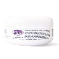 Hicks Total Transformations Edges Pomade label detail for premium packaging