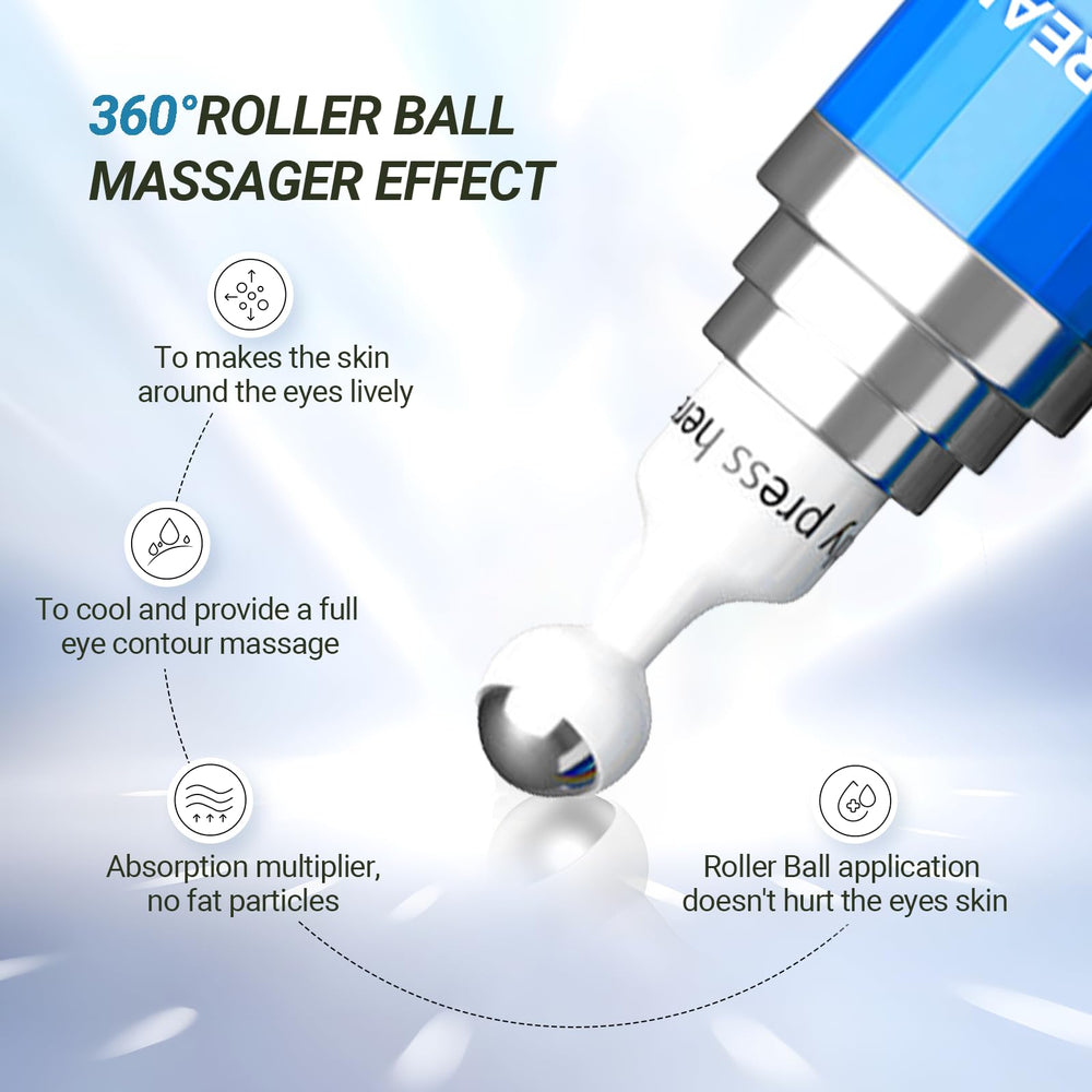 Hicream 360° roller ball gliding over the under-eye for even coverage.