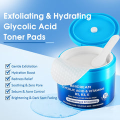 Hicream Glycolic Acid Exfoliating Pads pack on countertop