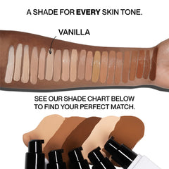 Hide Foundation shade finder guide helps select Vanilla for a natural match.