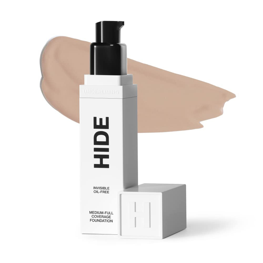 Hide Premium Liquid Foundation Vanilla bottle showcases shade-ready packaging for natural coverage.