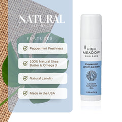 High Meadow Peppermint Lanolin Lip Balm Stick creamy texture locks in moisture.