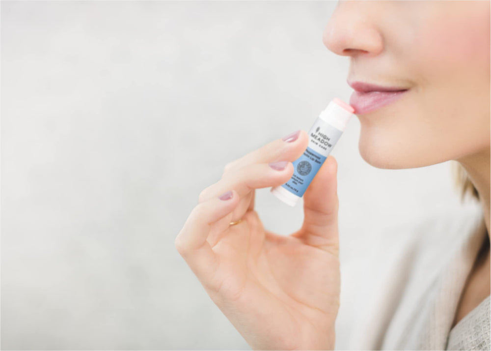 High Meadow Peppermint Lanolin Lip Balm Stick natural beeswax and shea butter nourish lips.