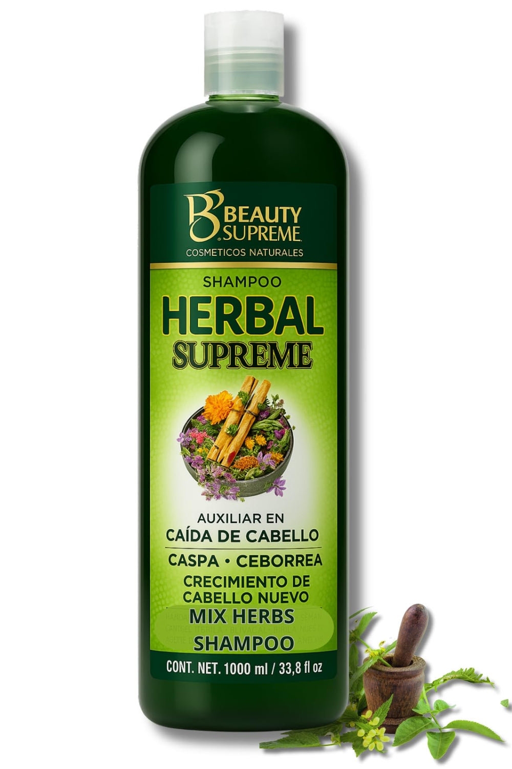 HIGH SUPREME Herbal Shampoo bottle front view for all hair types, gentle daily cleansing.