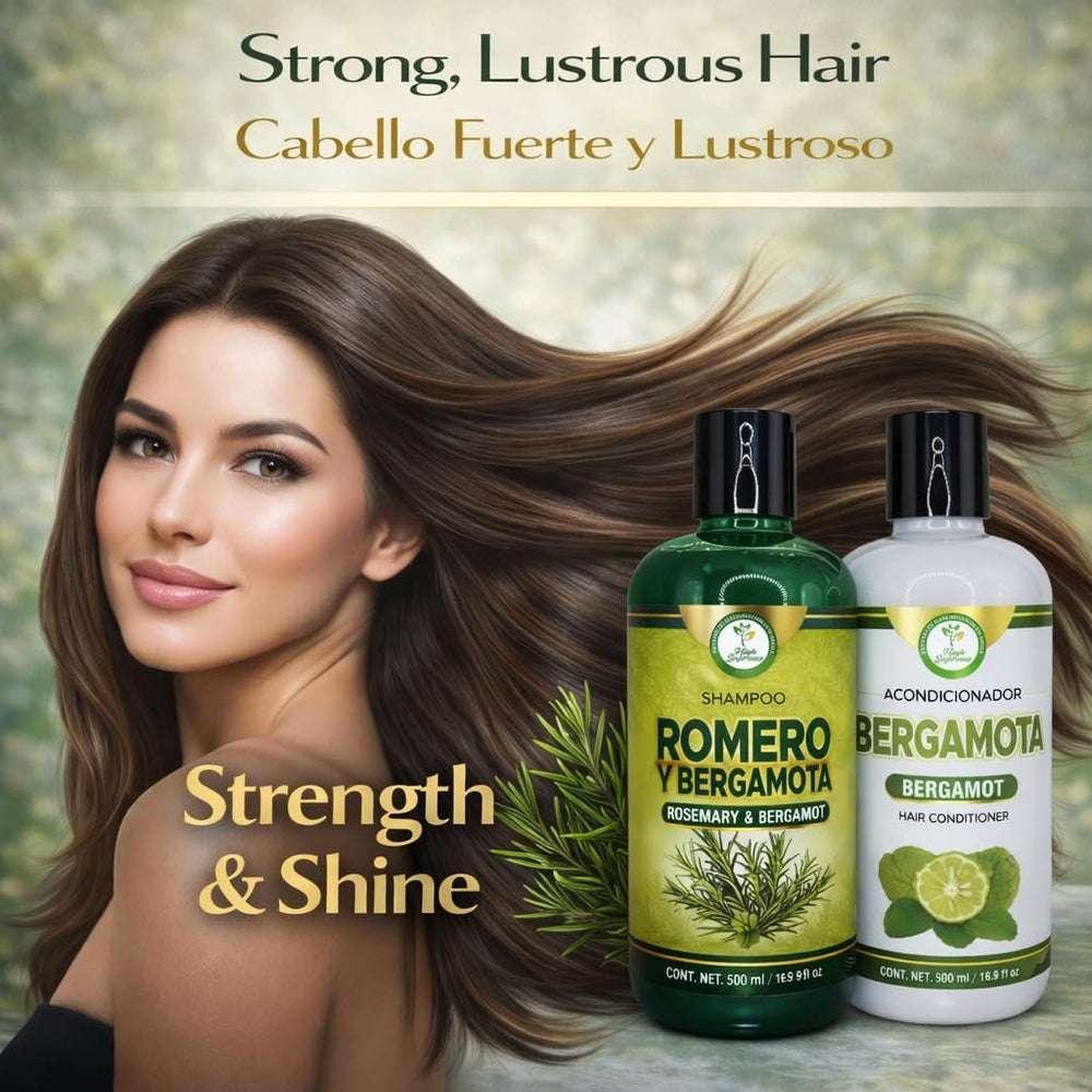 HIGH SUPREME Shampoo bottle close-up highlights natural rosemary and bergamot scent.