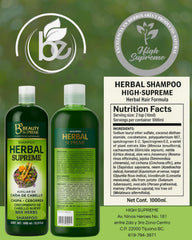 HIGH SUPREME rosemary, jojoba, and horsetail visual suggesting shine and balance.