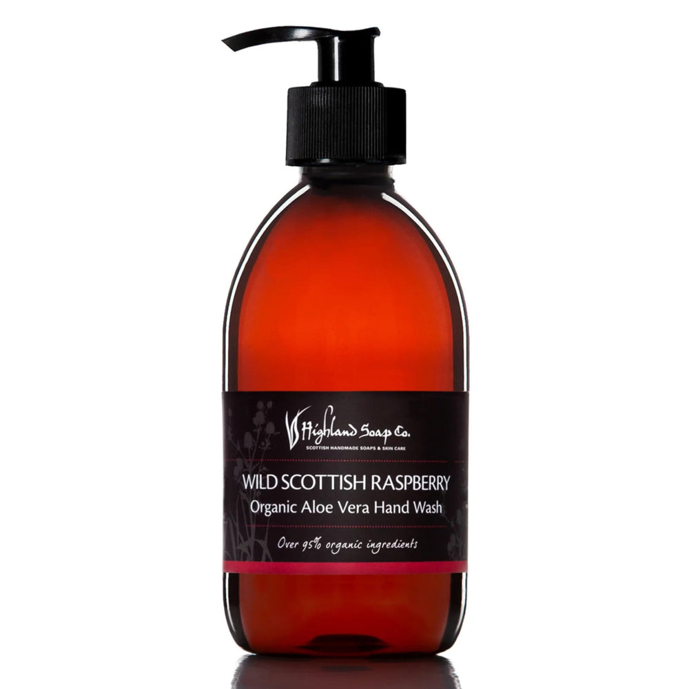 The Highland Soap Co Raspberry Hand Wash bottle front view for a refreshing cleanse