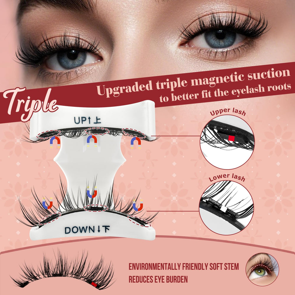 Close-up of Higu clace magnetic lashes with a natural wispy finish.