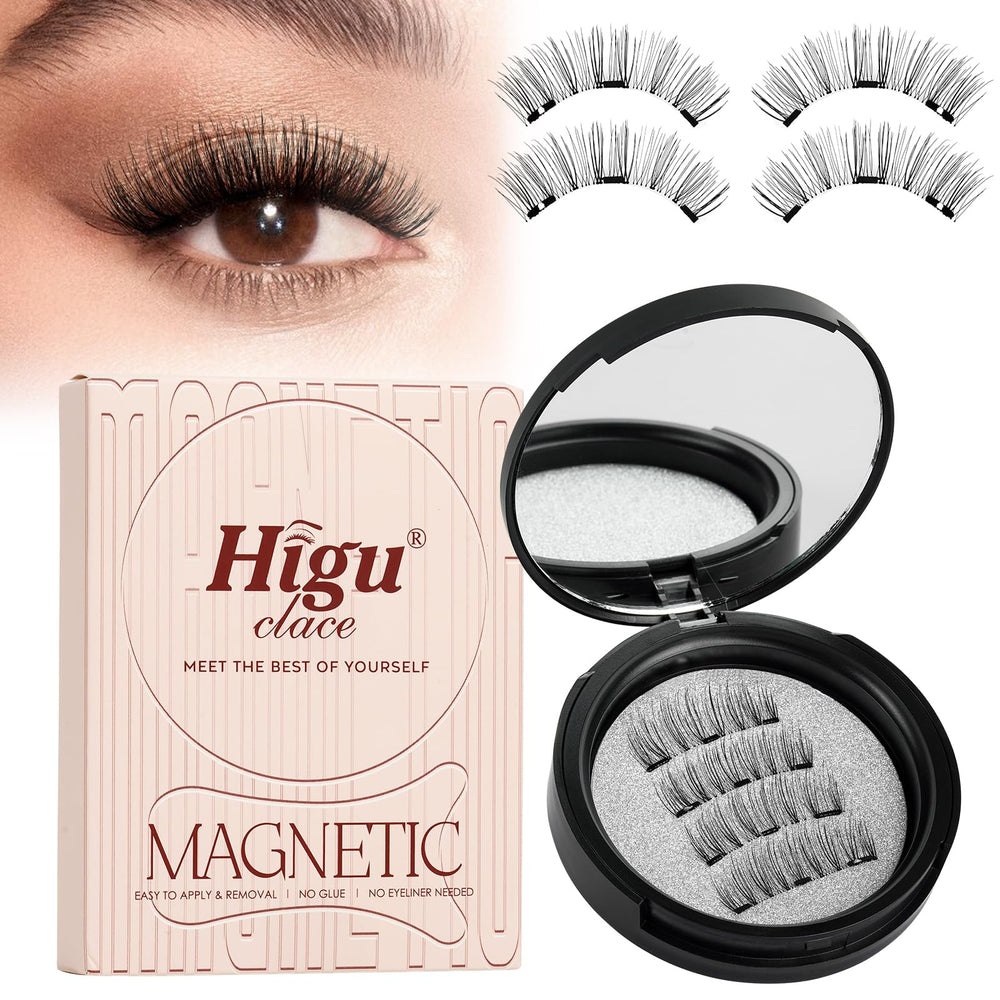 Higu Clace magnetic eyelashes with applicator for quick, glue-free wear.