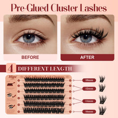Higu Clace pre-glued lash clusters 10-16mm for quick, secure application.