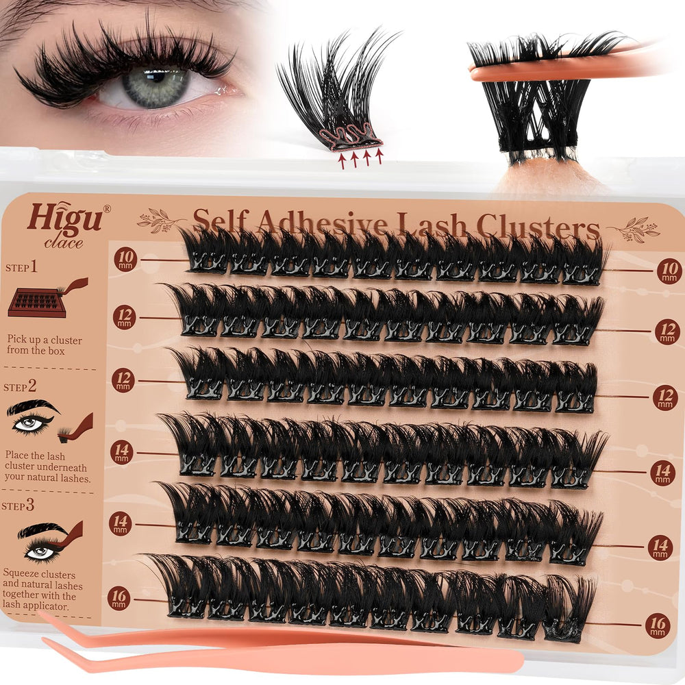 Higu Clace self-adhesive eyelash kit: 60pc clusters for easy, no-glue wear.