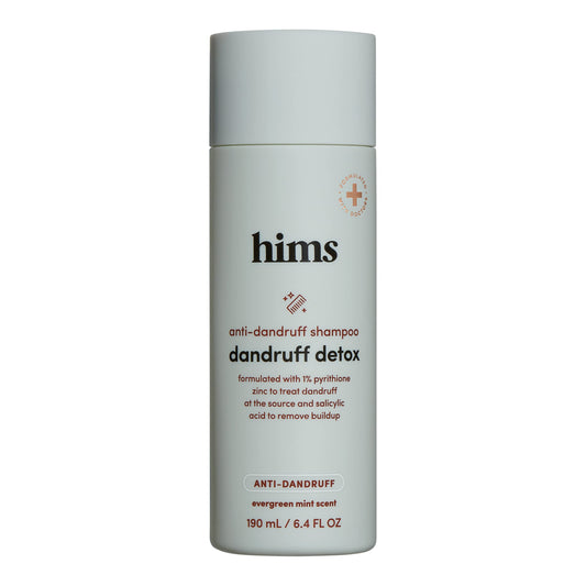 Hims Dandruff Detox shampoo bottle for daily scalp care and clean hair.