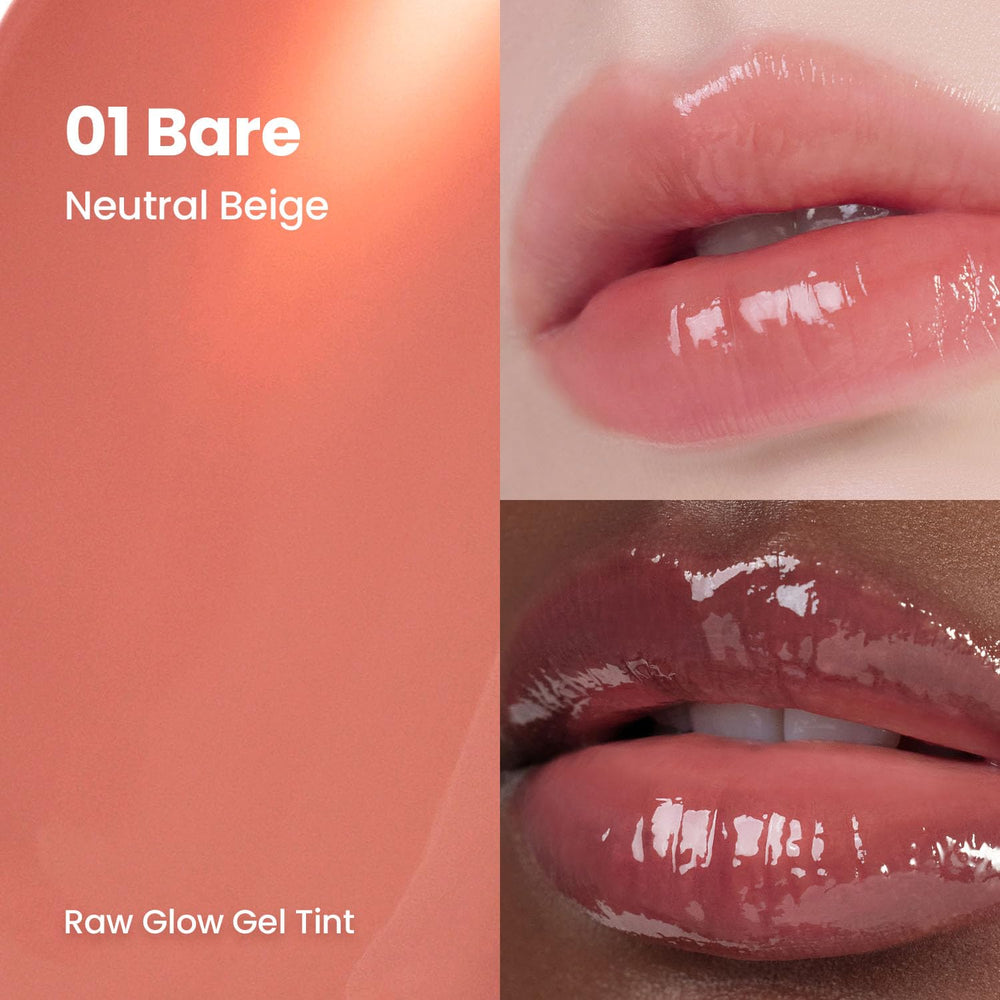 HINCE Raw Glow Lip Tint bottle closeup highlights the glossy, non-sticky finish.