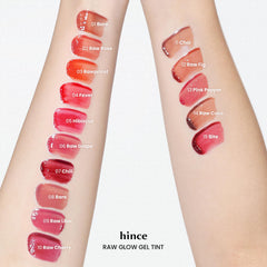 HINCE Raw Glow Lip Tint packaging display emphasizes vegan lip care.