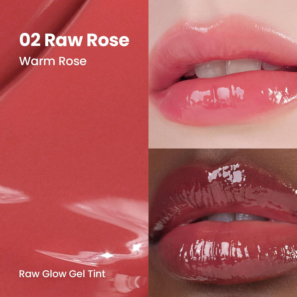 HINCE Raw Glow Lip Tint RAW ROSE 02 swatch on lips for dewy glow