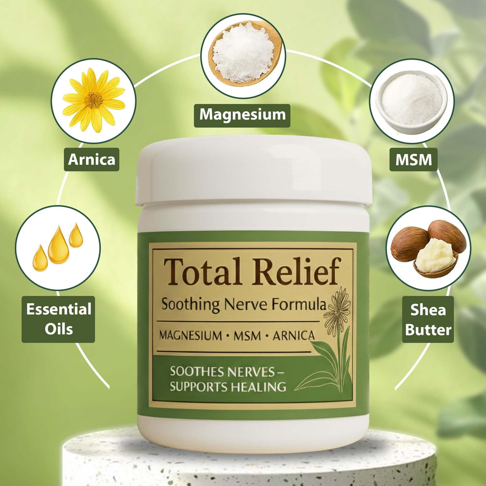 HiRelief Arnica MSM cream bottle highlights soothing daily nerve comfort after activity.