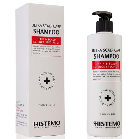 Histemo Ultra Scalp Care Shampoo bottle for oily and color-treated hair.