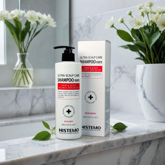 Histemo Ultra Scalp Care Shampoo plant-based ingredients close-up visual.