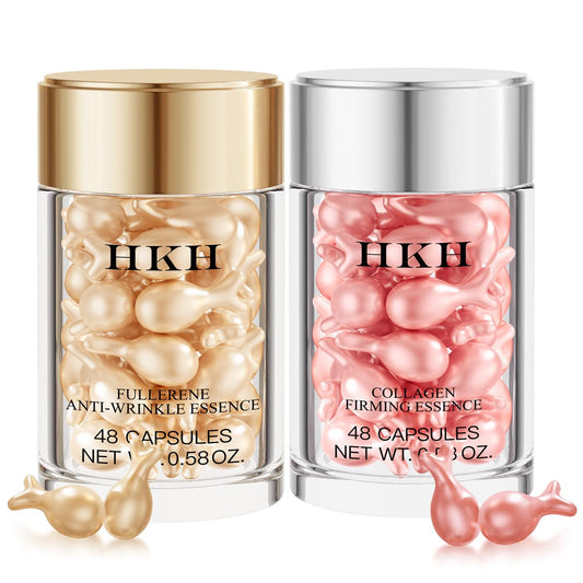 HKH Vitamin C serum capsules bottle close-up for fresh morning hydration.