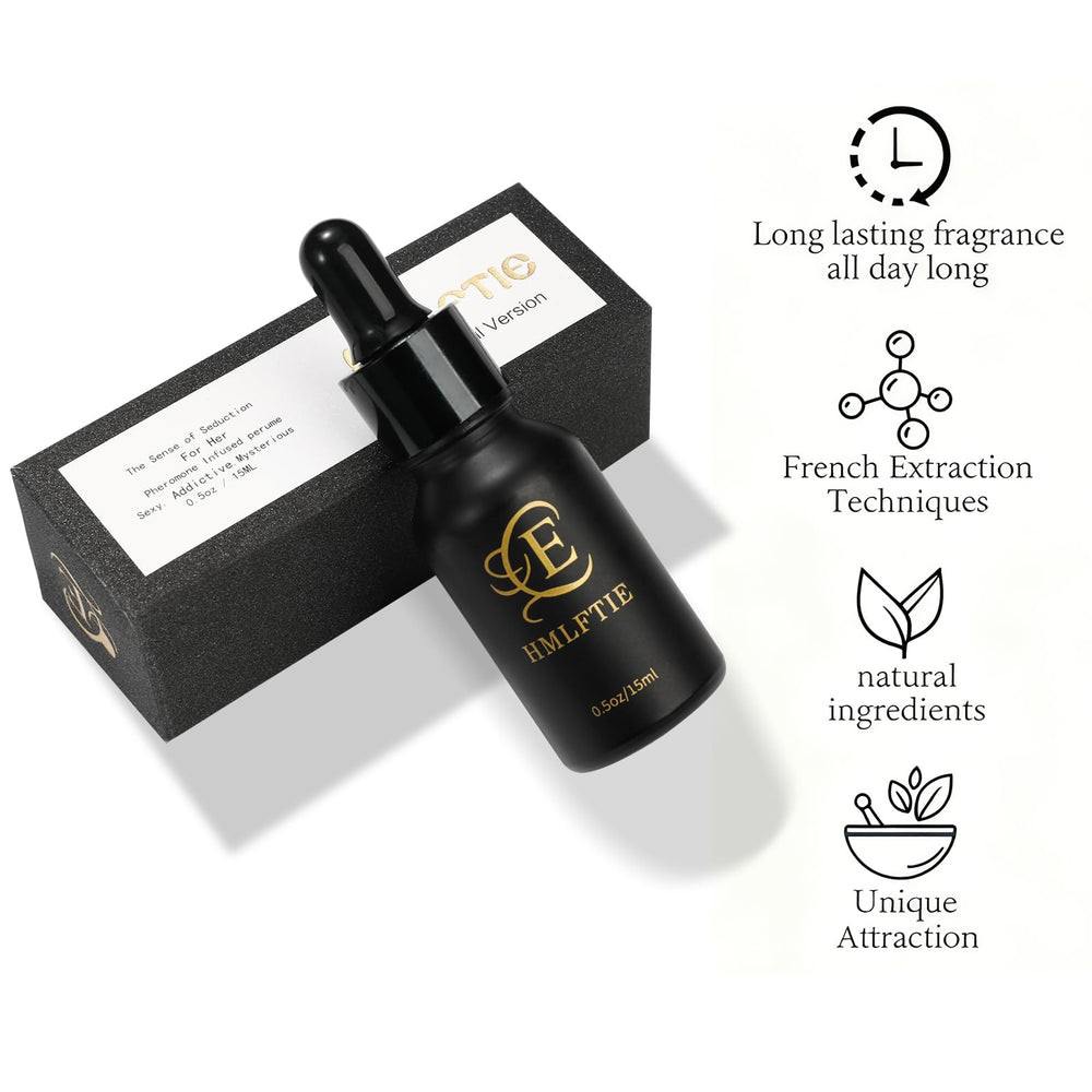 HMLFTIE black glass bottle with gold accents for elegant storage.