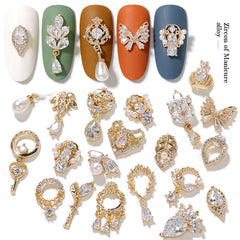 HNUIX gold copper zircon 3D nail charms close-up for sparkling nails