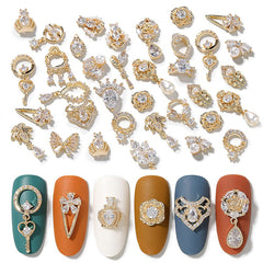 HNUIX 24pc zircon charms in gold and copper tones for nail art