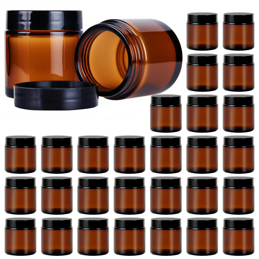 Hoa Kinh 4oz amber glass jar with lid keeps creams securely stored.