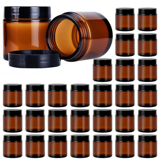 Hoa Kinh 4oz amber glass jar with lid keeps creams securely stored.