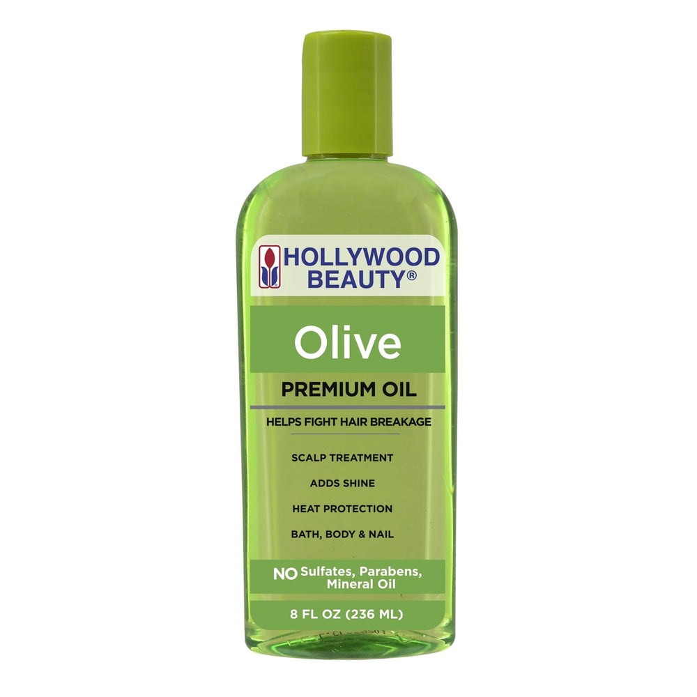 Hollywood Beauty Olive Oil Scalp Treatment bottle demonstrates rich nourishment for the scalp.
