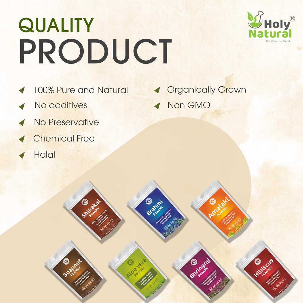Holy Natural Herbal Hair Pack resealable pack preserves freshness and convenience.