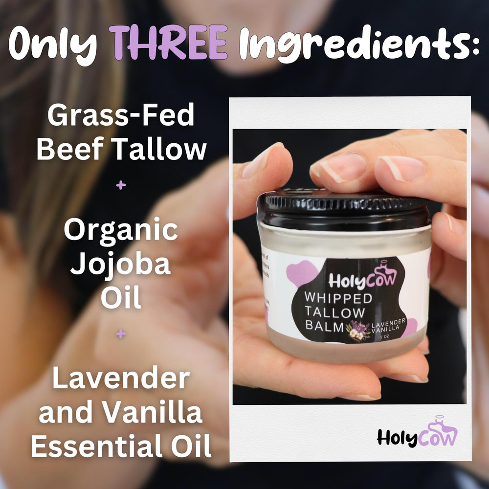 HolyCow beef tallow balm texture swirl illustrating smooth, non-greasy moisture.