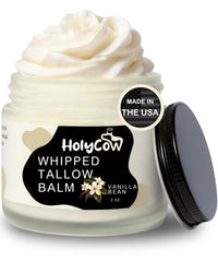 HolyCow whipped tallow balm jar close-up for rich hydration.