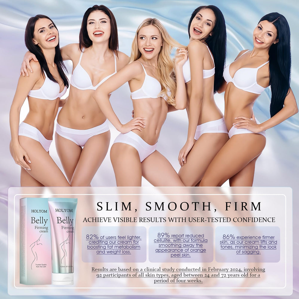 HOLYOM B Flat Belly Cream on skin with subtle radiance and uniform texture