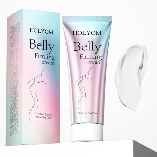 HOLYOM B Flat Belly Cream tube close-up showing smooth texture for quick absorption