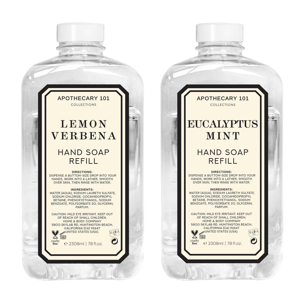 Home and Body Company Apothecary 101 Lemon Verbena refill bottle pouring for long-lasting freshness.