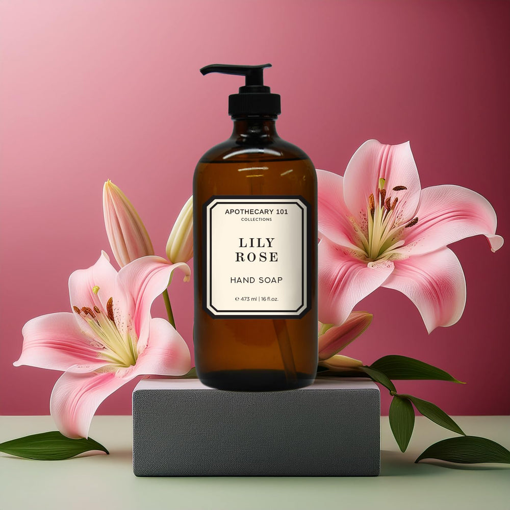 Home & Body Apothecary 101 Coconut Citrus bottle with amber glass and pump for refreshing hand care