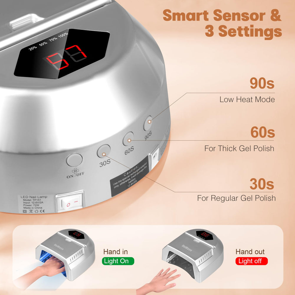 HoMove nail lamp with 3 timer settings for precise curing 30/60/90 seconds