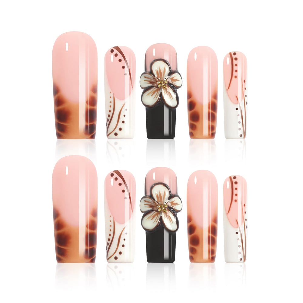 Homsera Ethereal Blossom nails with watercolor marble base for an elegant salon-like finish.