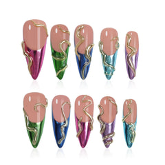 Homsera handmade nails in a French snake design for a chic at-home manicure.