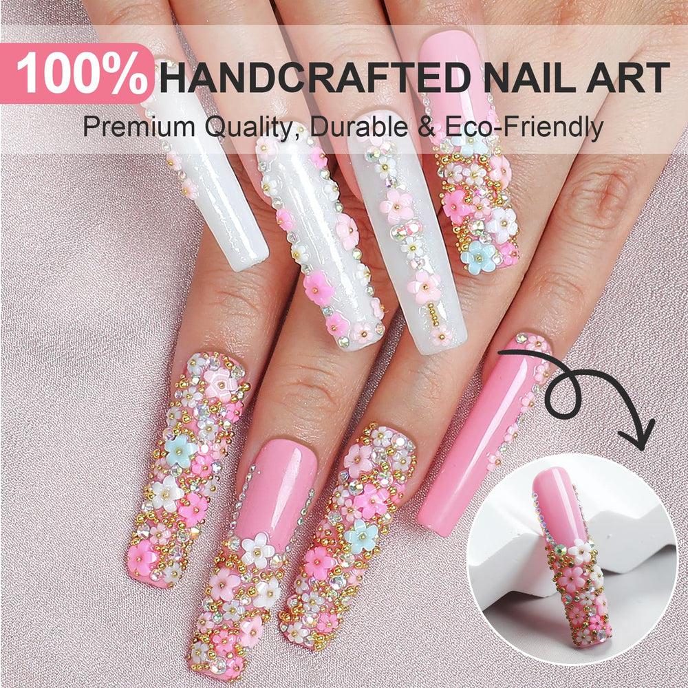 Homsera pink floral nail design on glossy finish for elegant all-day wear.