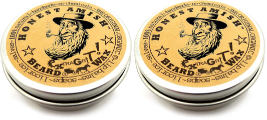 Honest Amish Extra Grit Beard Wax front view helps tame unruly beard hairs.