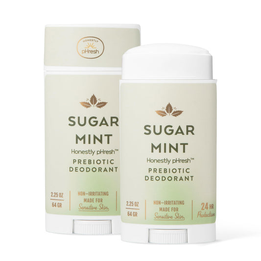 Honestly pHresh bottle with sugar mint deodorant showing aluminum-free freshness